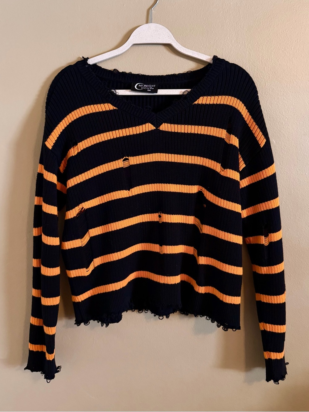 Midnight Hour Black and Orange Striped Sweater